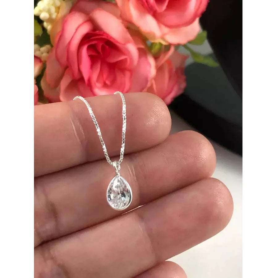 Colar de corrente com pingente em formato de gota, em prata 925, 45 cm