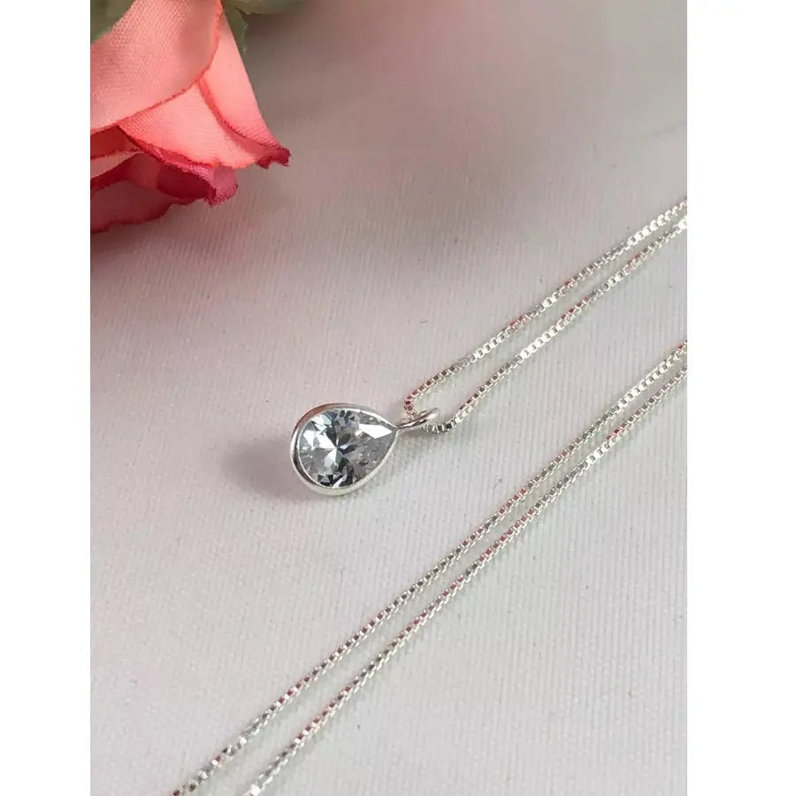 Colar de corrente com pingente em formato de gota, em prata 925, 45 cm