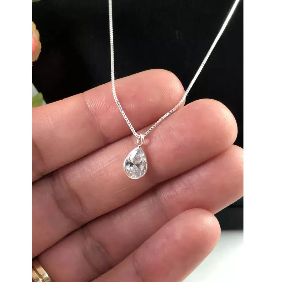 Colar de corrente com pingente em formato de gota, em prata 925, 45 cm