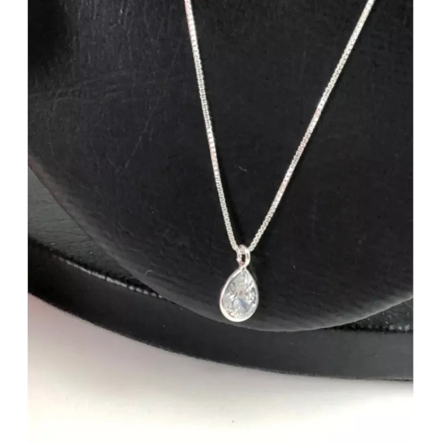 Colar de corrente com pingente em formato de gota, em prata 925, 45 cm