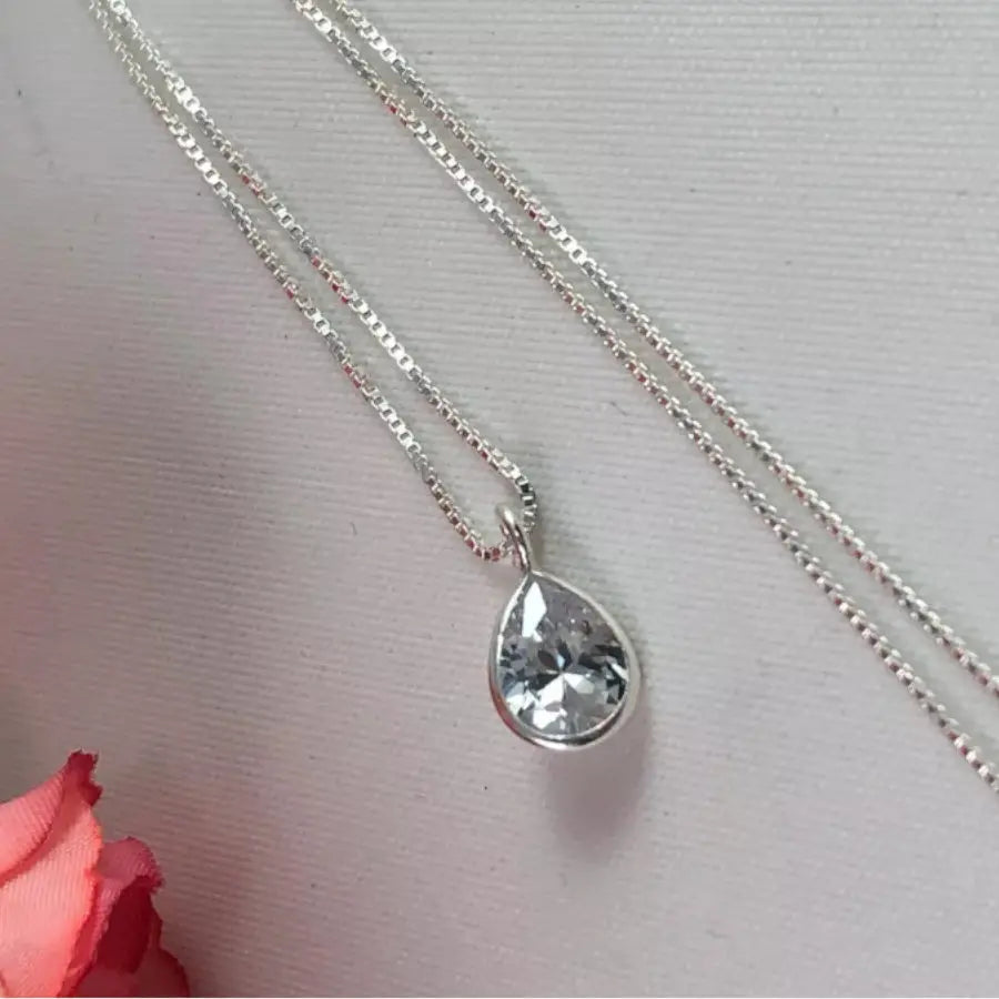 Colar de corrente com pingente em formato de gota, em prata 925, 45 cm