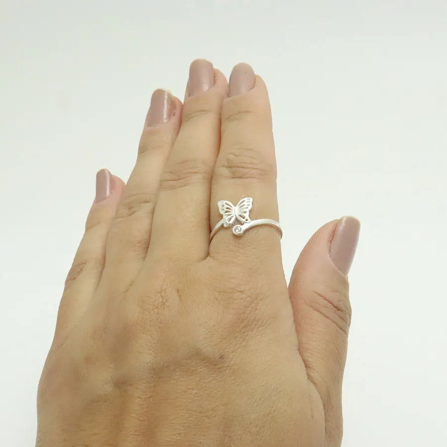 Anel Borboleta Prata Orginal Ponto Luz Delicado Minimalista