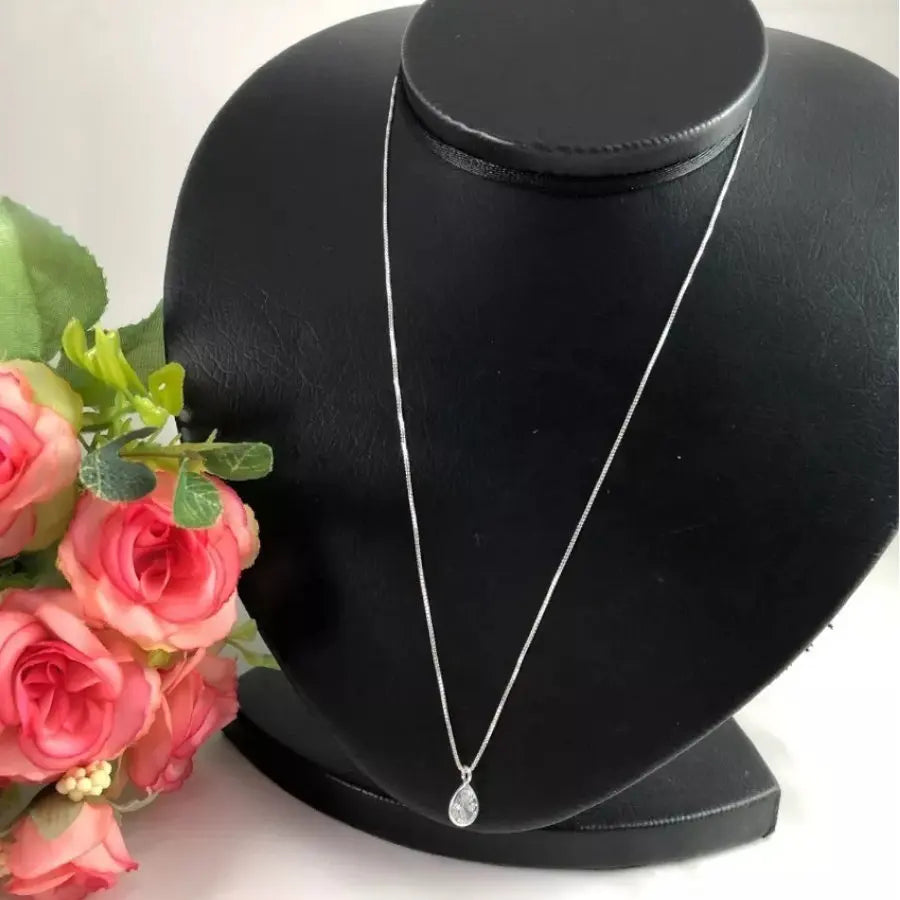 Colar de corrente com pingente em formato de gota, em prata 925, 45 cm